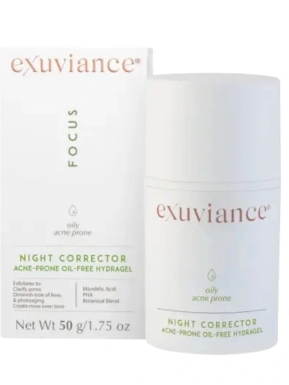 NIB Exuviance Focus Night Corrector Acne Prone Oil Free Hydragel 1.75 oz
